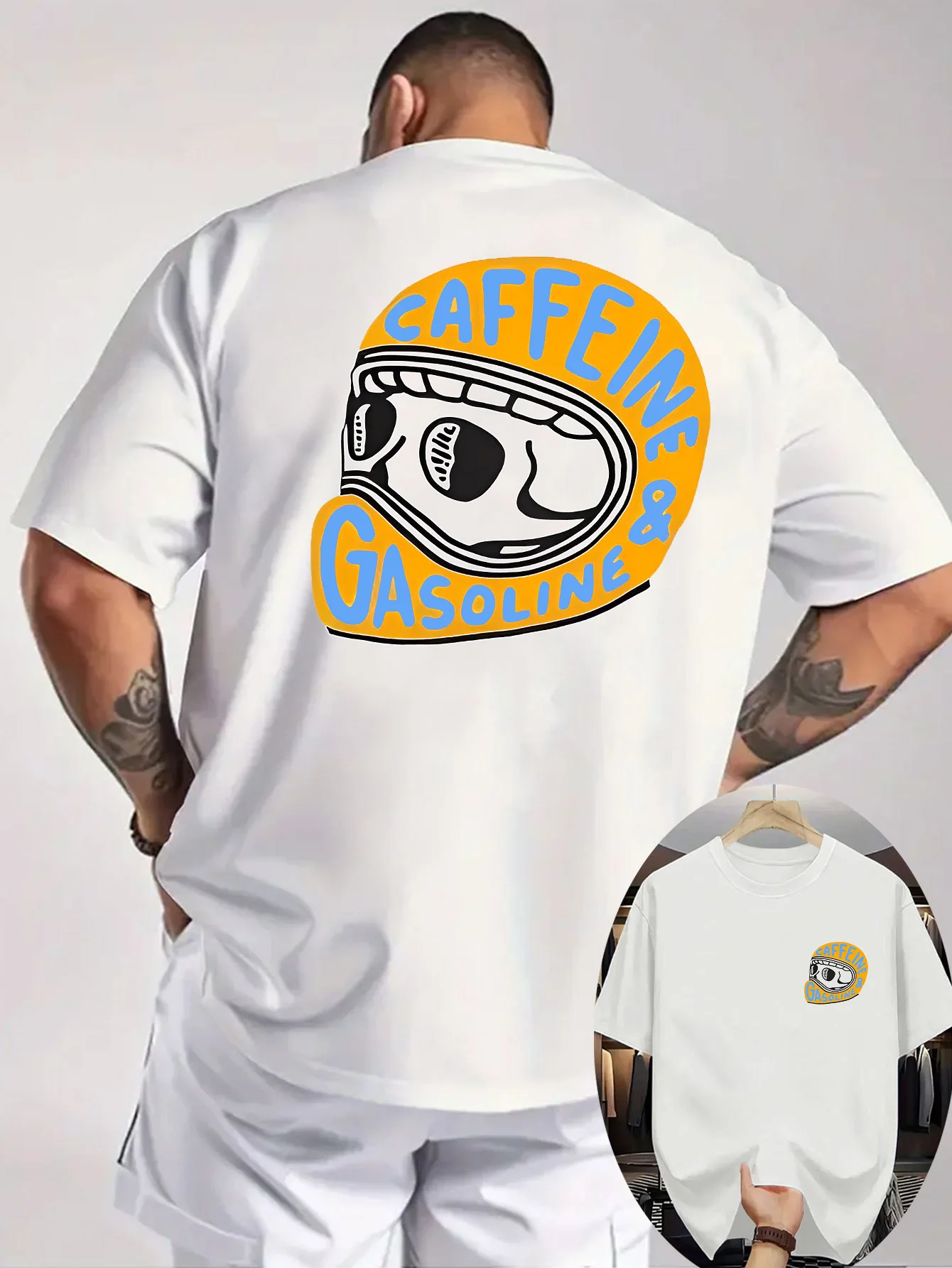 2026 Neues Sommer-Herren-T-Shirt, 100% Baumwolle, Muster-Print, Motorradhelm-Print, Lässig, Bequem, Locker Geschnitten