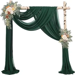 Elegant Sage Green Sheer Draping Curtains for Wedding and Event Decor (Dark green)