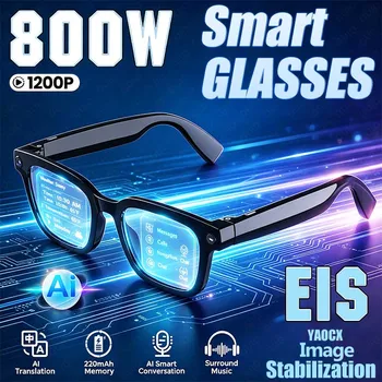 Nuovi Occhiali Smart AI con Conversazione AI, Fotocamera da 800W, Registrazione Video 1200P, Riconoscimento Immagini AI, Traduzione AI, Chiamate BT