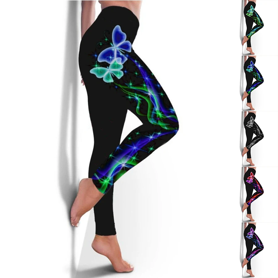 

Women's New Butterfly Print Plump Hip Curve Sports Leggings Sports Leggings Fitness Wear Seamless High Waist Leggings XS-8XL