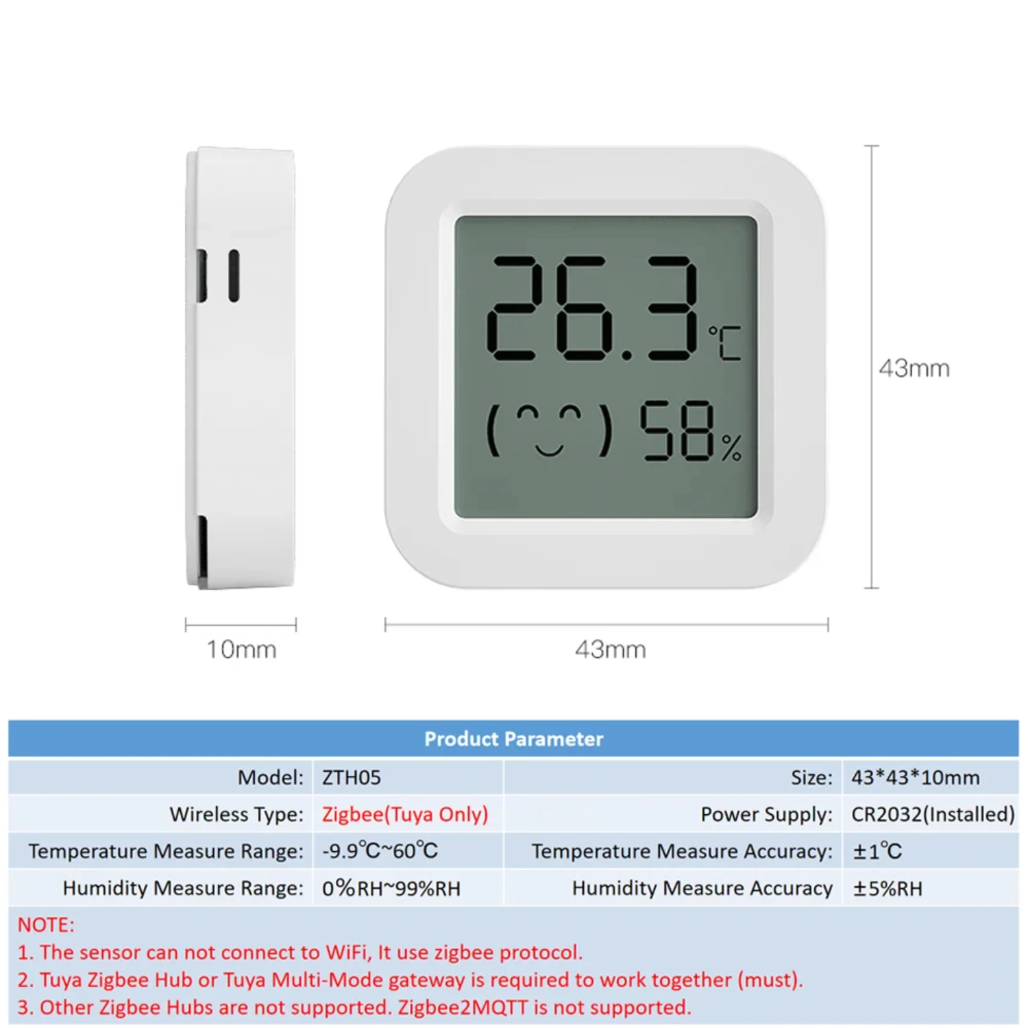 Temperature Humidity Sensor Mini Zigbee Compact Design Long-lasting Batteries For Smart Home Automation Systems