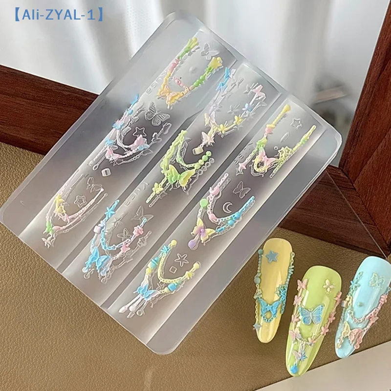 【ZYAL-1】Bowknot 비드 체인 리본 3D 실리콘 몰드 네일 아트 장식 DIY 디자인 실리콘 네일 아트 몰드 템플릿