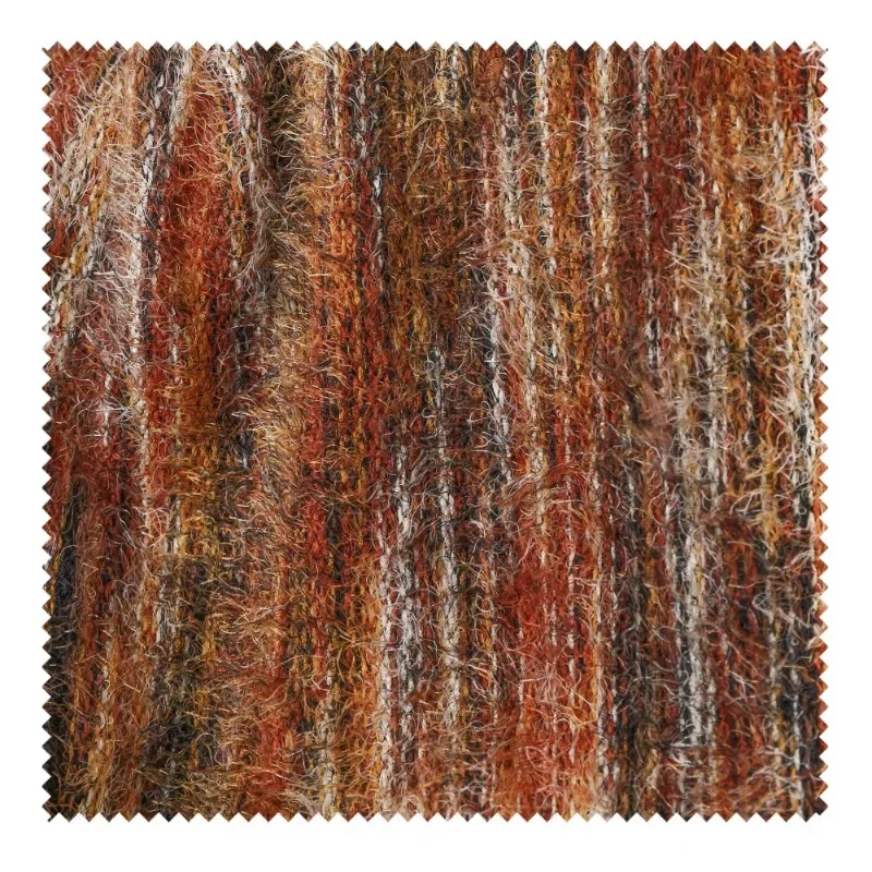 Orange Mixed Color Long Hair Vertical Pattern Stretch Knitted Colorful Woven Handmade Dress Cardigan Clothing Fabric