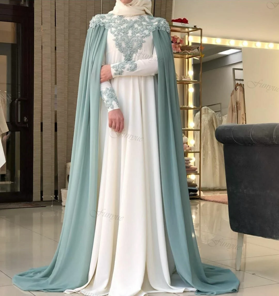 France Robe De Mariée Muslim Hijab Wedding Dresses Pearls Lace Dubai Arabic Long Sleeves Wedding Gowns For Women 2024 Bride