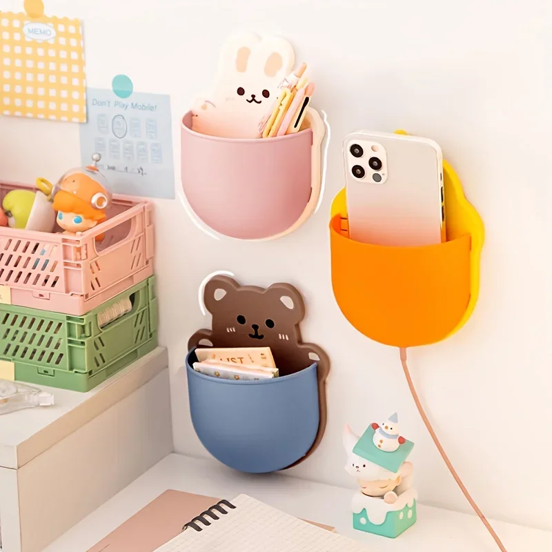 

1 PC Cartoon Self-adhesive Wall Mount Cute Storage Rack Pen Pencil Holder for Markers Writing Storage Desktop Organizer
