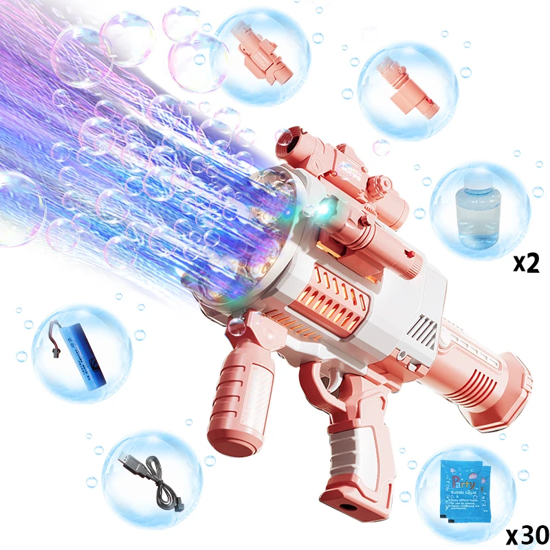 Rechargable Automatic Bubble Machine Gun, No Dip Automatic Bubble Machine With Colorful Lights, 10000+ Bubbles, Suitable For Chi 2
