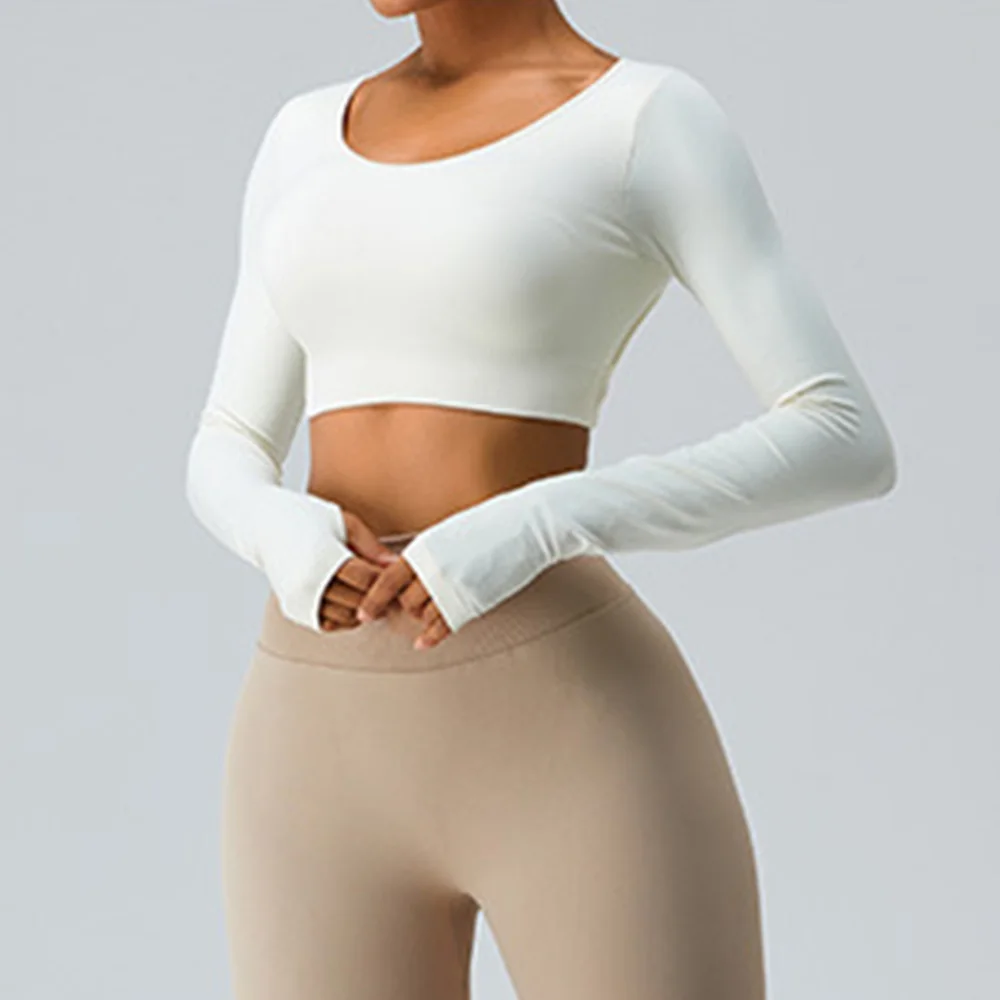 Women Yoga Shirts Crop Top Seamless Long Sleeves Backless Shirts for Women Yoga Sports Fitness Gym Clothes Push Up Workout Tops