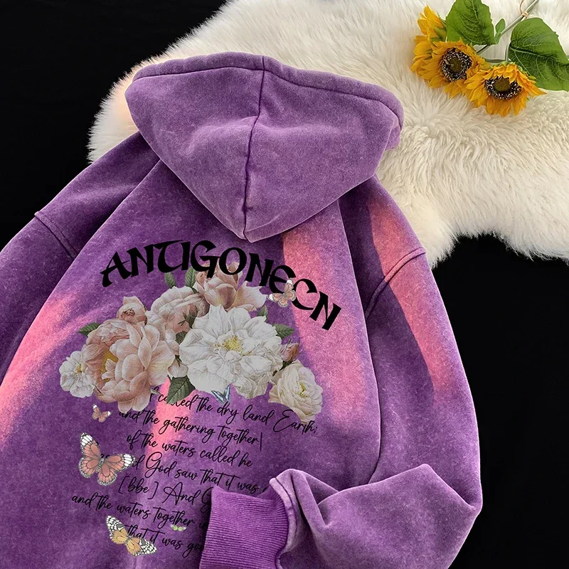 남녀공용 워싱 디스트레스드 빈티지 후드티, 그래픽 프린트 후드티, 오버사이즈 후드 풀오버, 힙합 스트리트웨어, 가을 신상 