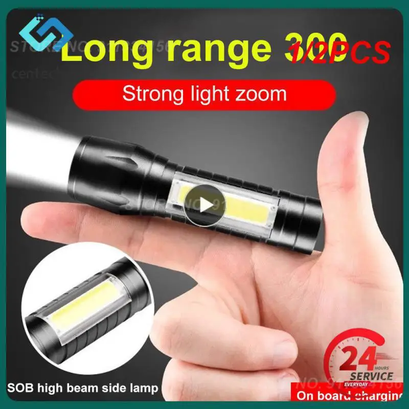 

1/2PCS Zoom Mini Led Flashlight XP-G Q5 Flash Light Lantern Portable rechargeable Glare COB Flashlight Outdoor Camping