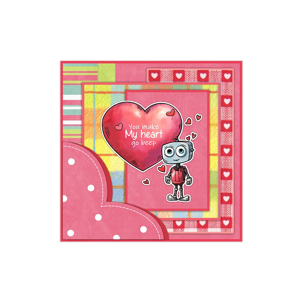 Mangocraft heart balloons cute robot clear stamp Valentine's Day DIY scrapbooking supplies silicone stamp for cards albums decor clear stamps