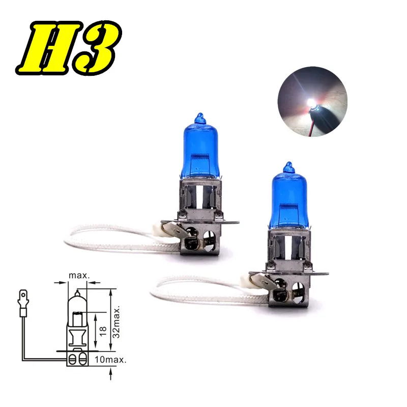 2개 H3 12V55W 자동 할로겐 전구 레인보우 블루 블루 화이트 라이트 안개등 자동차 헤드램프