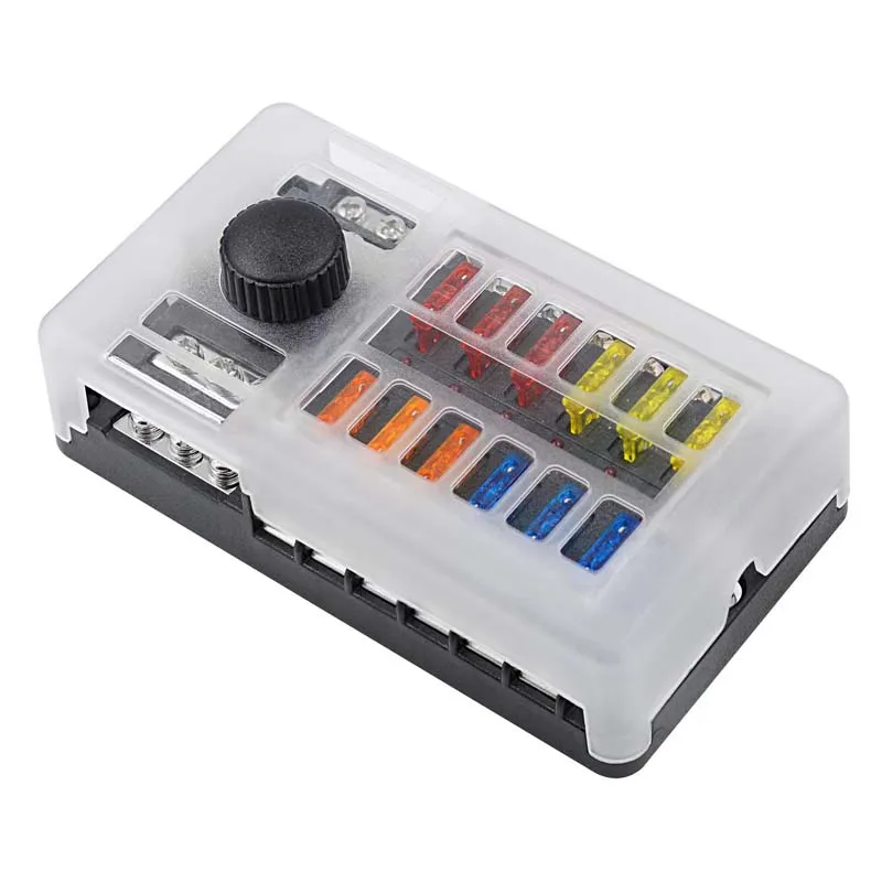 Enhanced Fuse Holder Box with 12 & 6-Way Blade Fuse Slots and Warning Indicator, 32V 100A Power Distribution Panel
