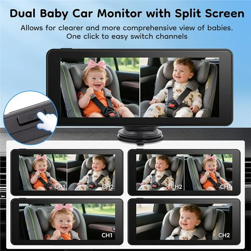 Monitor per Sedile Posteriore Auto con Display AHD HD da 6,86 Pollici, Visione Notturna, Monitor di Sicurezza per Bambini sul Sedile Posteriore - immagine 2