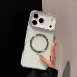Luxury Sparkling Diamond Decorative Magnetic Phone Case with Shock Bumper Cover - iPhone 15 Plus (Green)