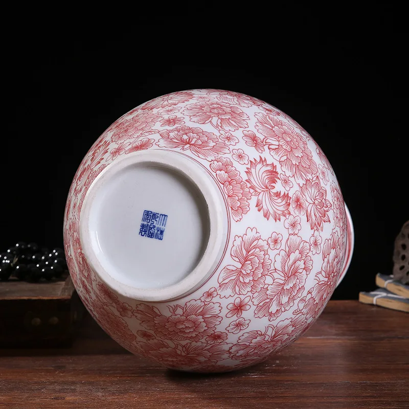 36cm Jingdezhen Half hand-painted Fenshui Glazed Red Ceramic Decorative Vase Home Furnishing Living Room Chinese Home Crafts Orn 3