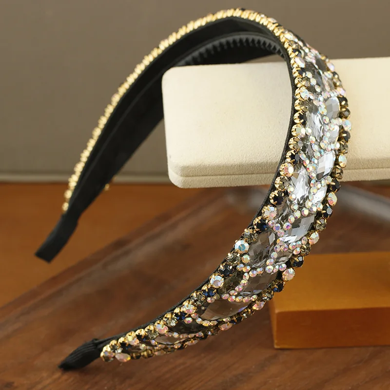 

Luxury Designer Rhinestone Hair Scarf Band Hairband for Women Girl Korea Headbands Fashion Accessorie Colorful Gem Stone Venda