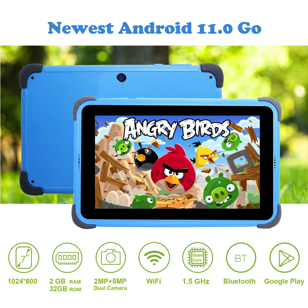 CWOWDEFU 7" Kids Tablet Android 11 2GB 32GB Quad Core WIFI 6 Google Play D+ Tablet for kids Children with Hebrew Kids-proof Case