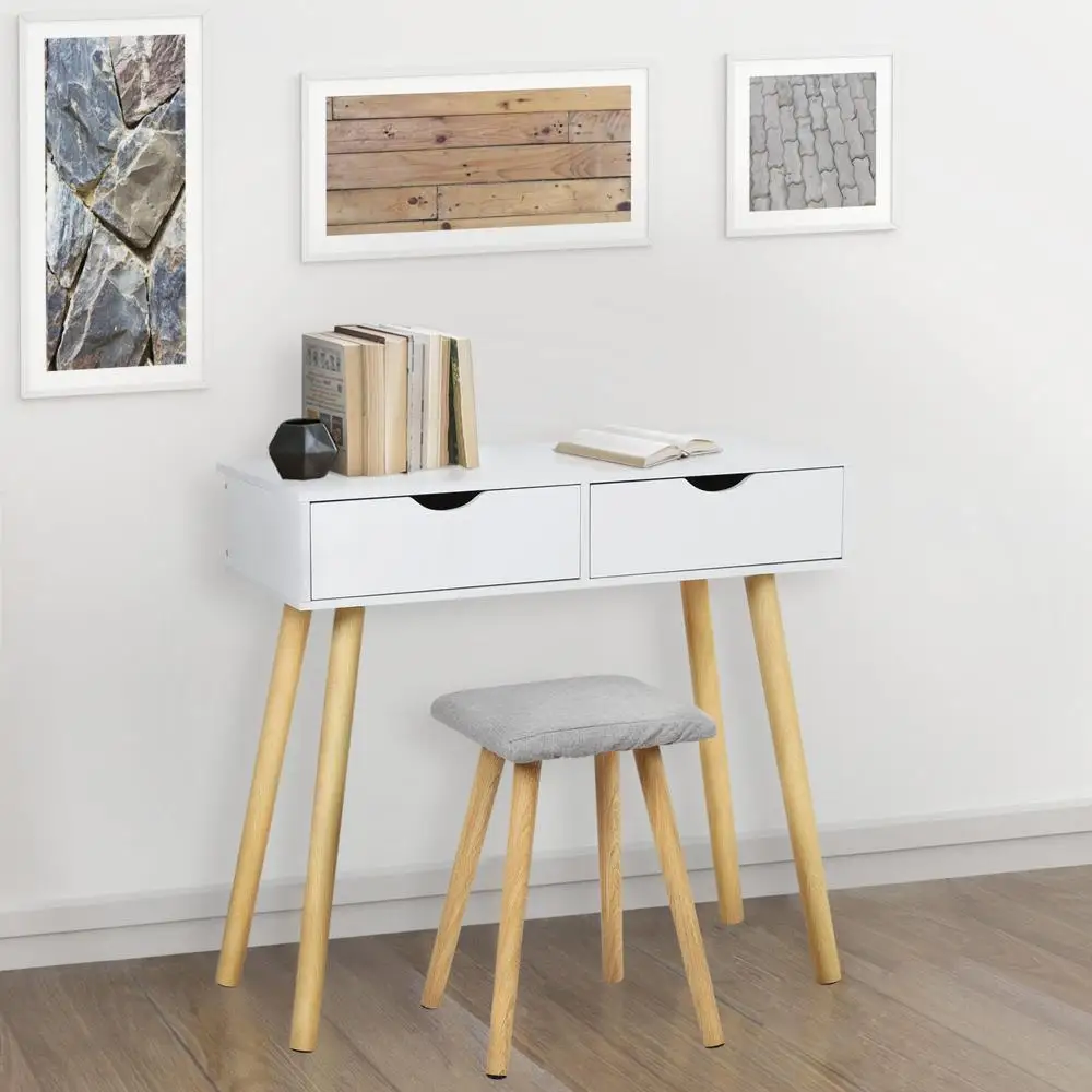 

White Modern Bedroom Vanity Makeup Table Set with 2 Drawers(Us Stock)