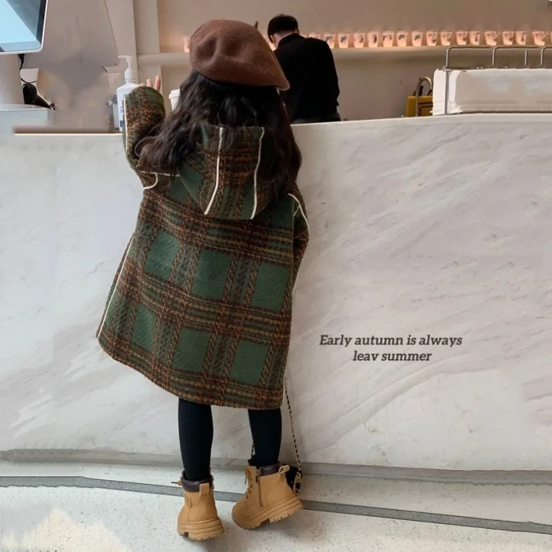 Girls Kids Woolen Coat Jacket Overcoat 2022 Classic Warm Plus Thicken Winter Cotton Fleece Children's Clothing