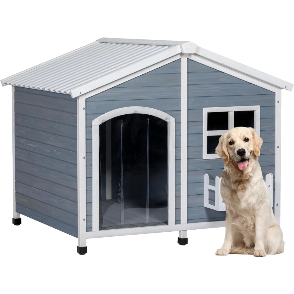 

47" Extra Large Dog House Outdoor With Waterproof Roof Large Dog House for 2 Medium Dogs Pet Cage Supplies Products Home Garden