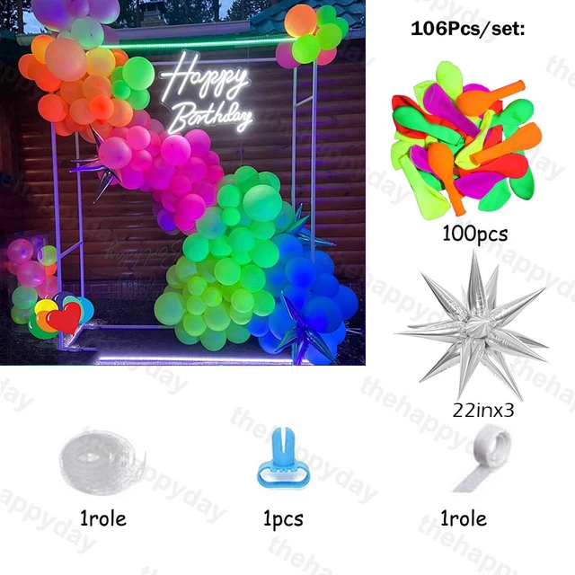 1 Set Neon Birthday Balloons Arch UV Glowing Blacklight Latex Globos Neon  Balloons Garland for Birthday Party Decor Supplies