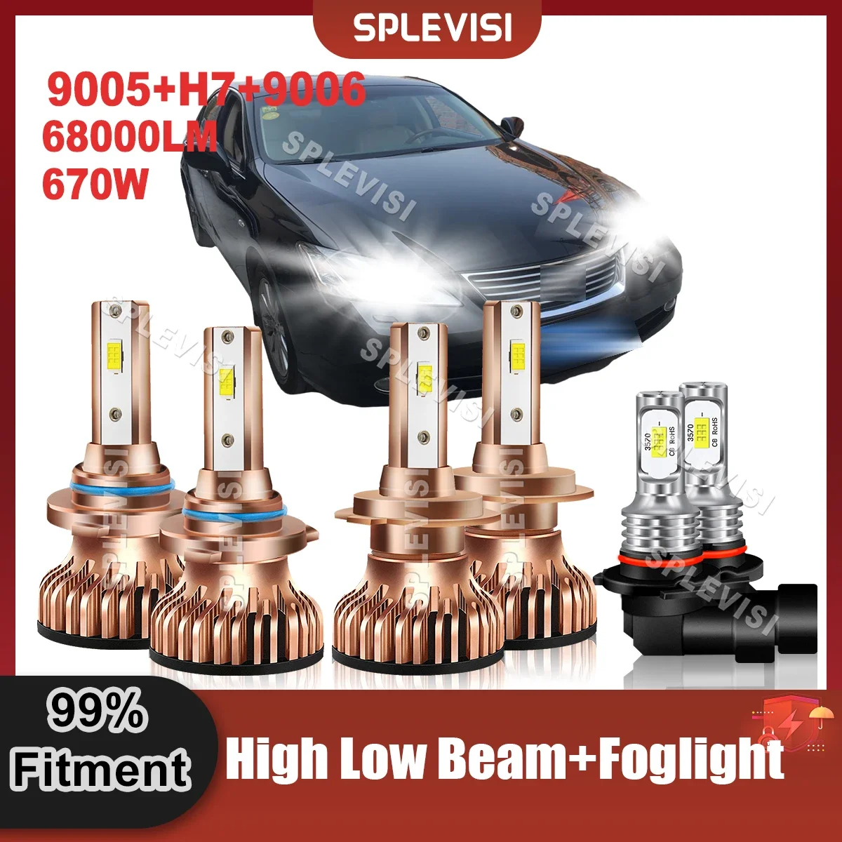

Replace Car Light Bulbs 9V-24V 300W For Lexus ES350 2007 2008 2009 LED Headlight High Low Beam Foglamp 9005+H7+9006 Pure White