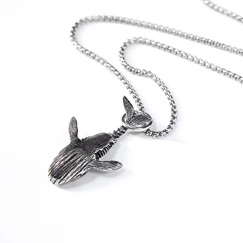 Vintage Blauwal Anhänger Halskette Männer Frauen Hip Hop Rock Beliebte Halskette Wal Tier Paar Schmuck Geschenk – Detail 2