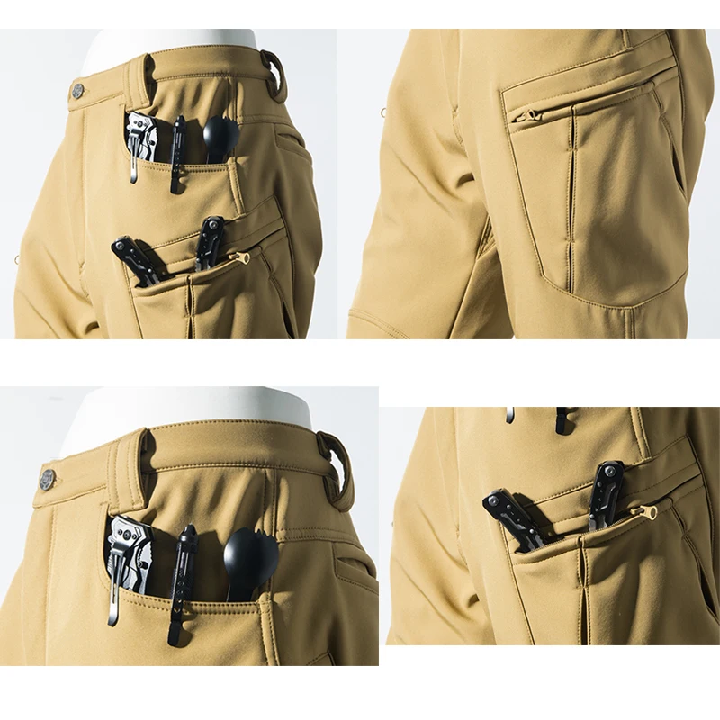 TRVLWEGO Tactical Men Winter Autumn Fleece Waterproof Cargo Pants Hiking Camping Softshell Climbing Trekking Casual Warm Combat hiking pants fleece pants