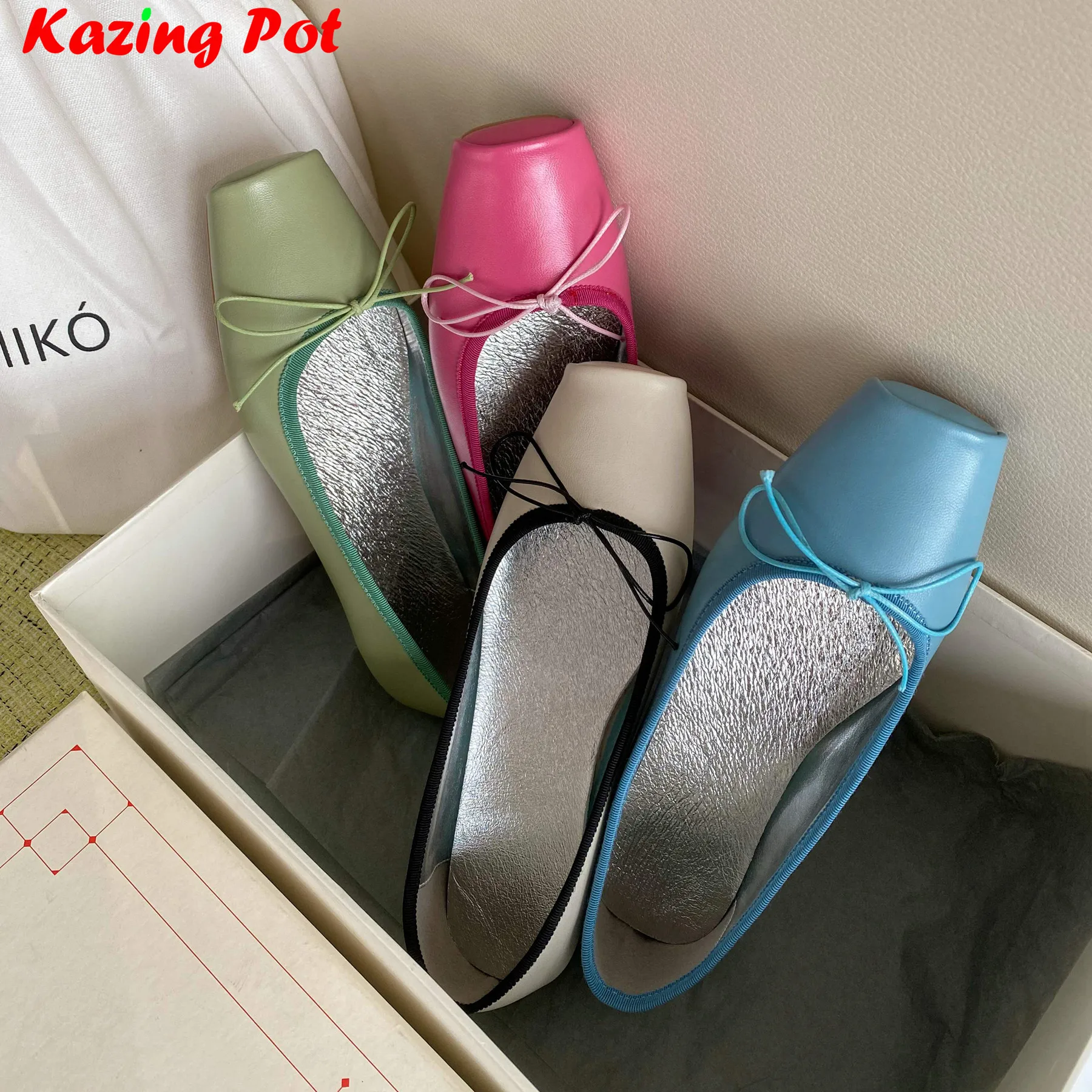 

Lenkisen Fashion Sheepskin Square Toe Luxury Butterfly-knot Dance Spring Shoes Slip On Summer Shallow Comfort Women Ballet Flats