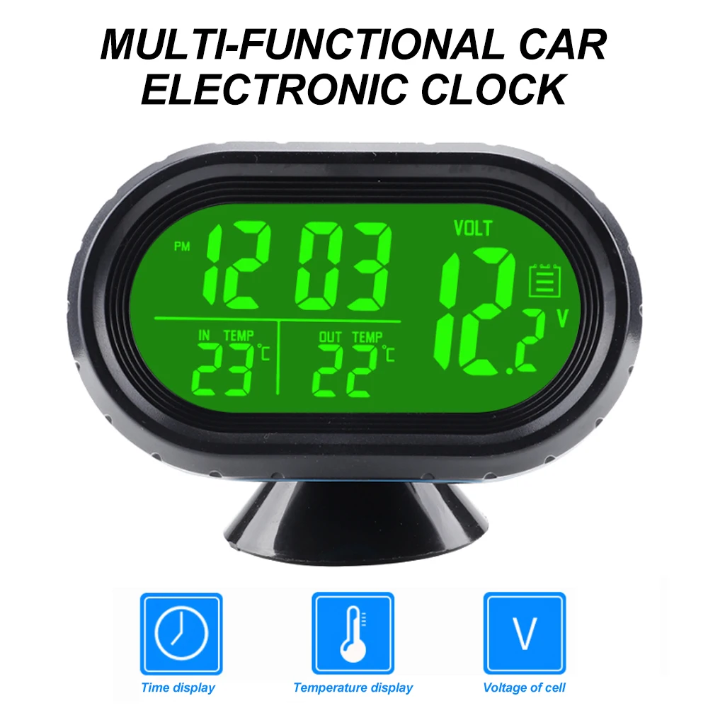 Solarnachtlicht Autouhr Automotive Elektronische Uhr Temperaturzeit + Datum  + Woche + Temperatur (grünes Licht)