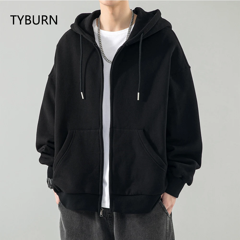 

TYBURN Casual Cardigan Aolid Color Sweatshirt Hoodie Men Women Autumn Winter new Lovers Sports Hood Zipper Oversize Coat