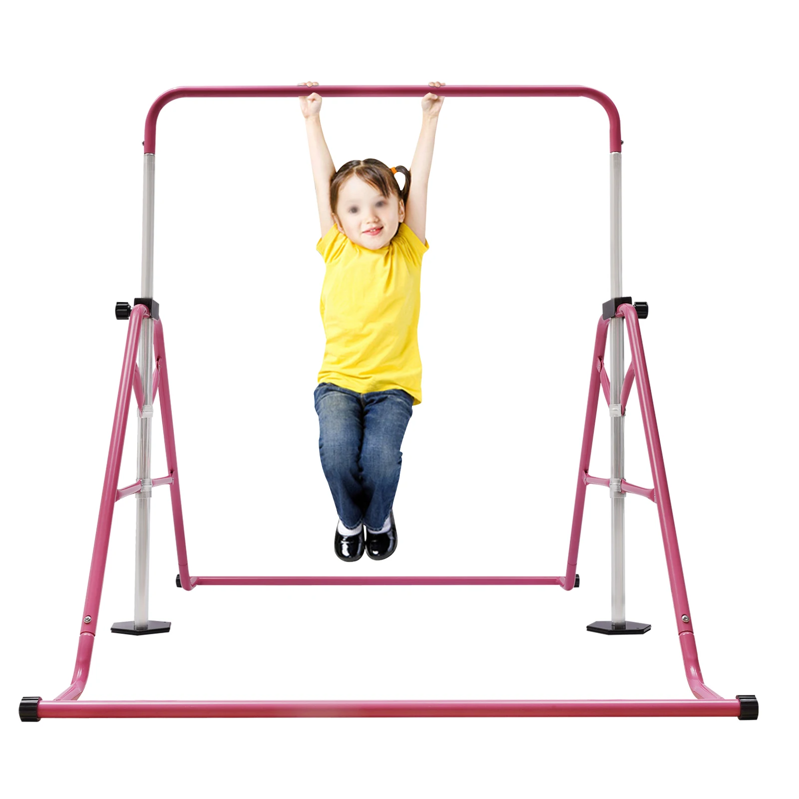 Pink Gymnastics Bars Children's Monkey Bars Foldable 5 Adjustable Height Kids' Toy Indoors Outdoors