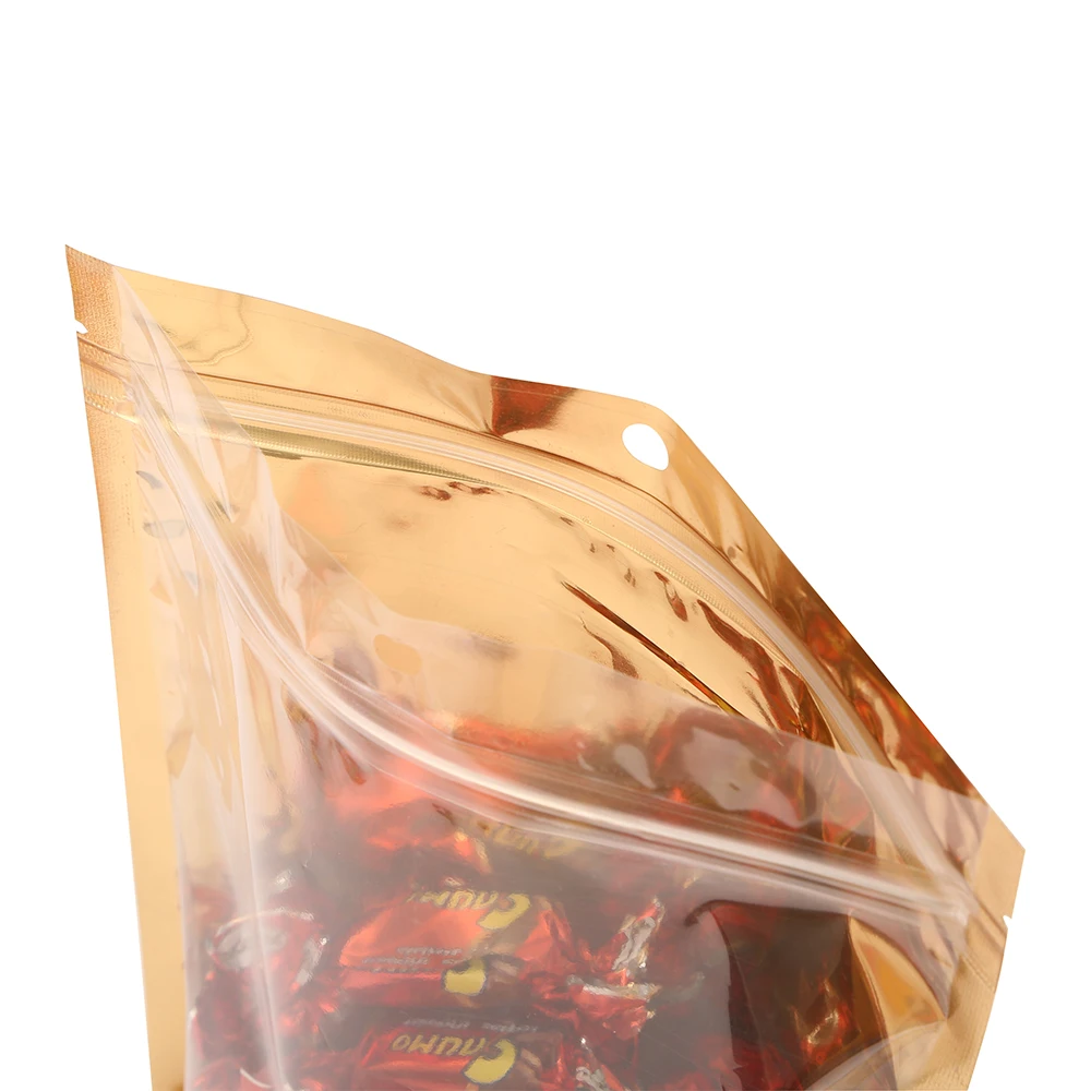 100pcs One Side Transparent Gold Aluminum Foil Zip Lock Bags - Food Grade Zipper Reusable Plastic Pouches Christmas Gift Package 2