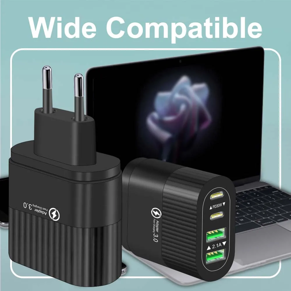 40W USB Charger 4 Ports Quick Charge QC3.0 Mobile Phone Charger Adapter For EU/US Plug iPhone Samsung Xiaomi Wall Mobile Charger