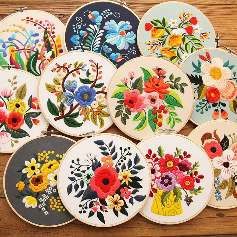 Flowers Embroidery Materials Package DIY Needlework Embroidery Cross Stitch Kit Beginners Decor Paintings No EmbroideredHoop