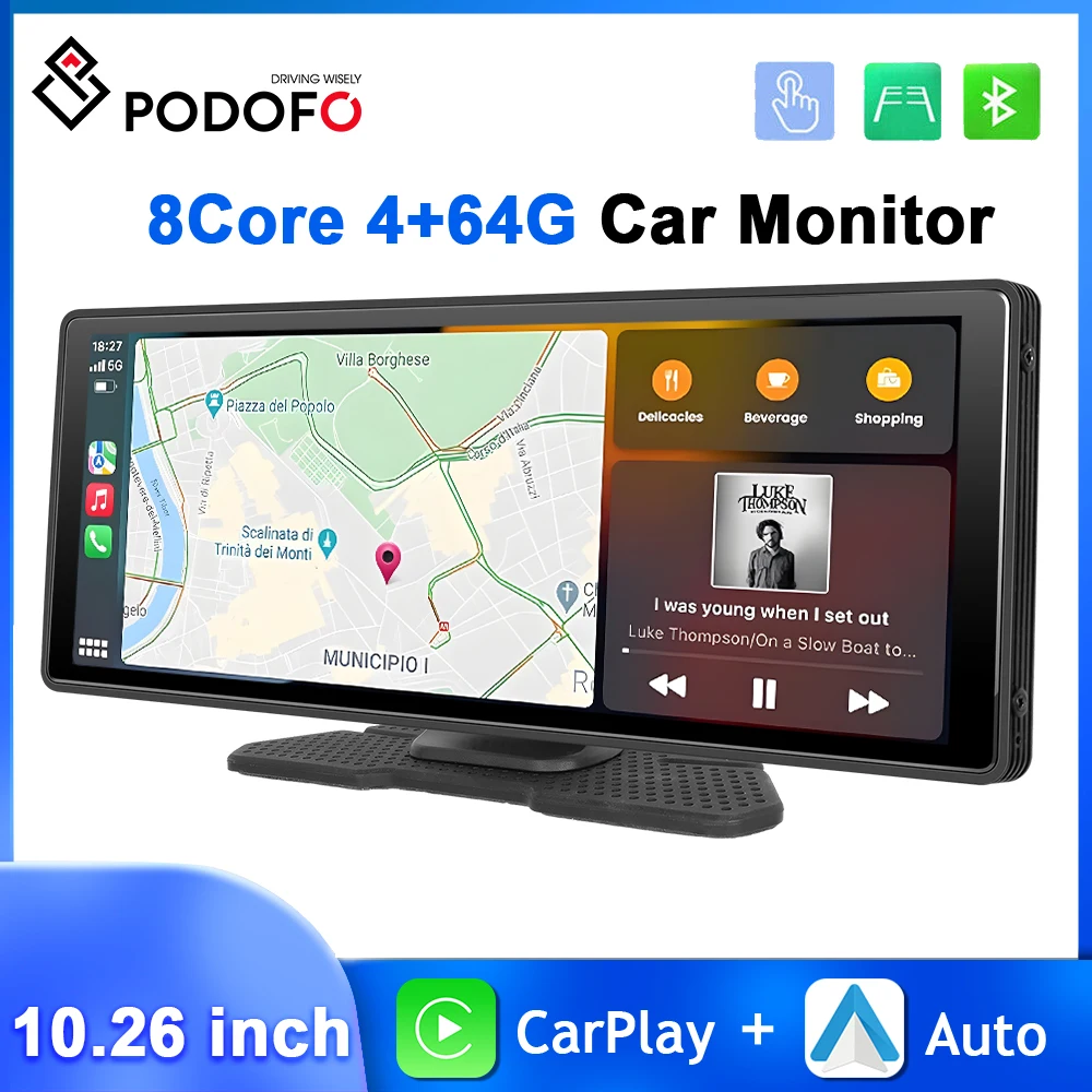 

Podofo 4+64G Android Car Monitor WIFI GPS Dash Cam Dashboard Front Cam 10.26'' Smart Screen Player Carplay Android Auto Car DVR