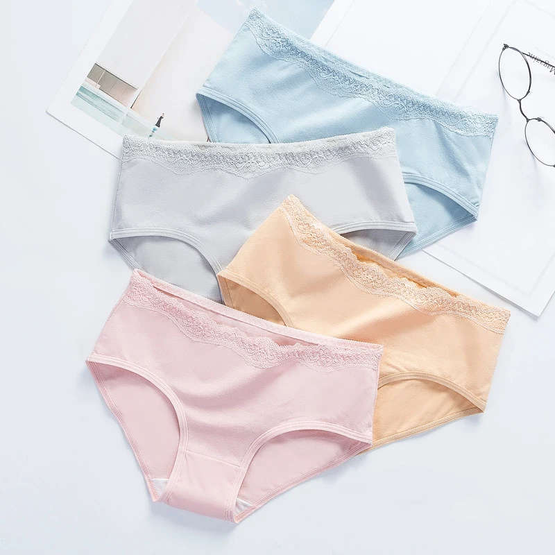 

4 Pcs Cotton Panties Lace Underwear Women Briefs Sexy Underpants Lingerie Shorts Panties Intimates Breathable Briefs