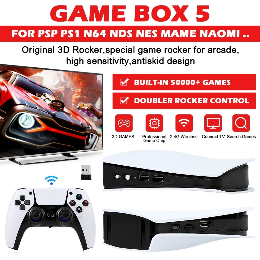 Video game console game console game console kit GB5 Video Game Console 64G 128GB 256G Free Games HD TV Game Box 5 Two Gamepads PS1/PPSPP/MAME Arcade Gaming Stick