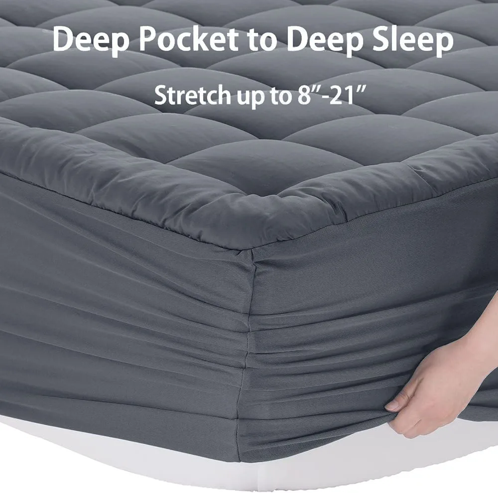 S2ba6f7c60bee44c7b6e6a33faa103dab1 Memory Sponge Mattress Pad - Extra Large, Super Comfortable, Breathable and Soft, Ultra Fine Fiber, Noise Free, 8-21 Inch Deep Mallzona