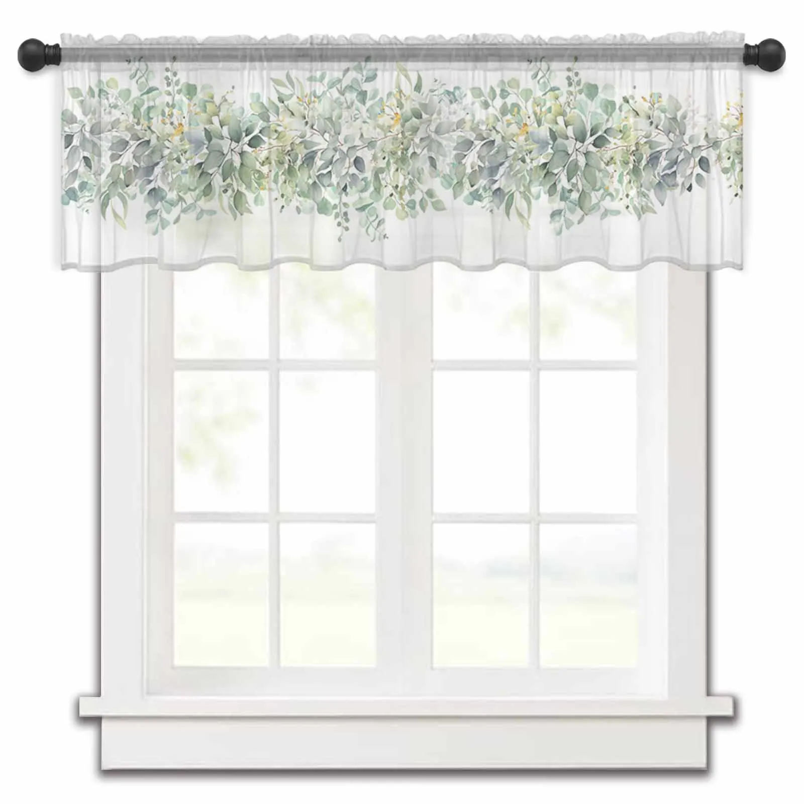 

Watercolor Eucalyptus Leaf Plant Spring Kitchen Curtains Tulle Sheer Short Curtain Living Room Home Decor Voile Drapes