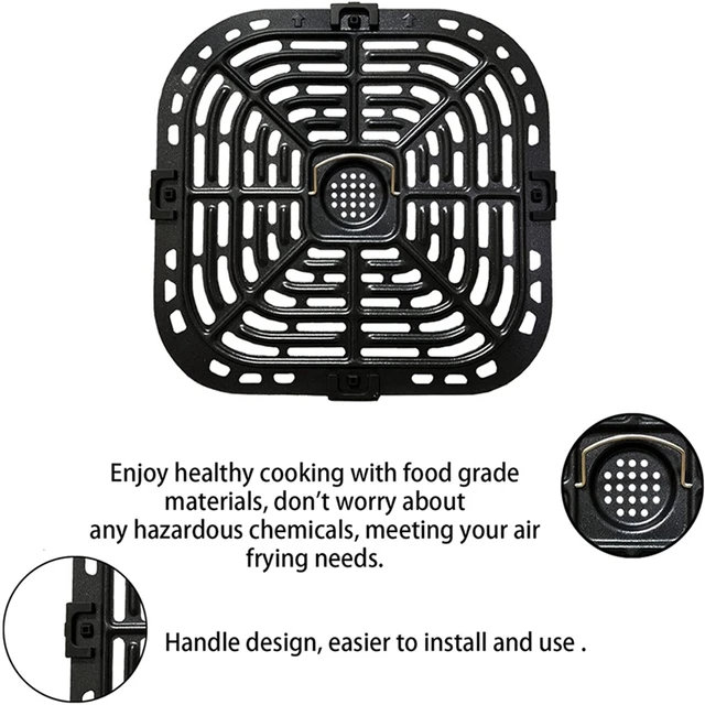 Air Fryer Grill Pan for Ninja Air Fryers, 2 Packs Replacement Air Fryer Crisper Plate Grill Plate Tray Accessories with Rubber Bumpers for Ninja