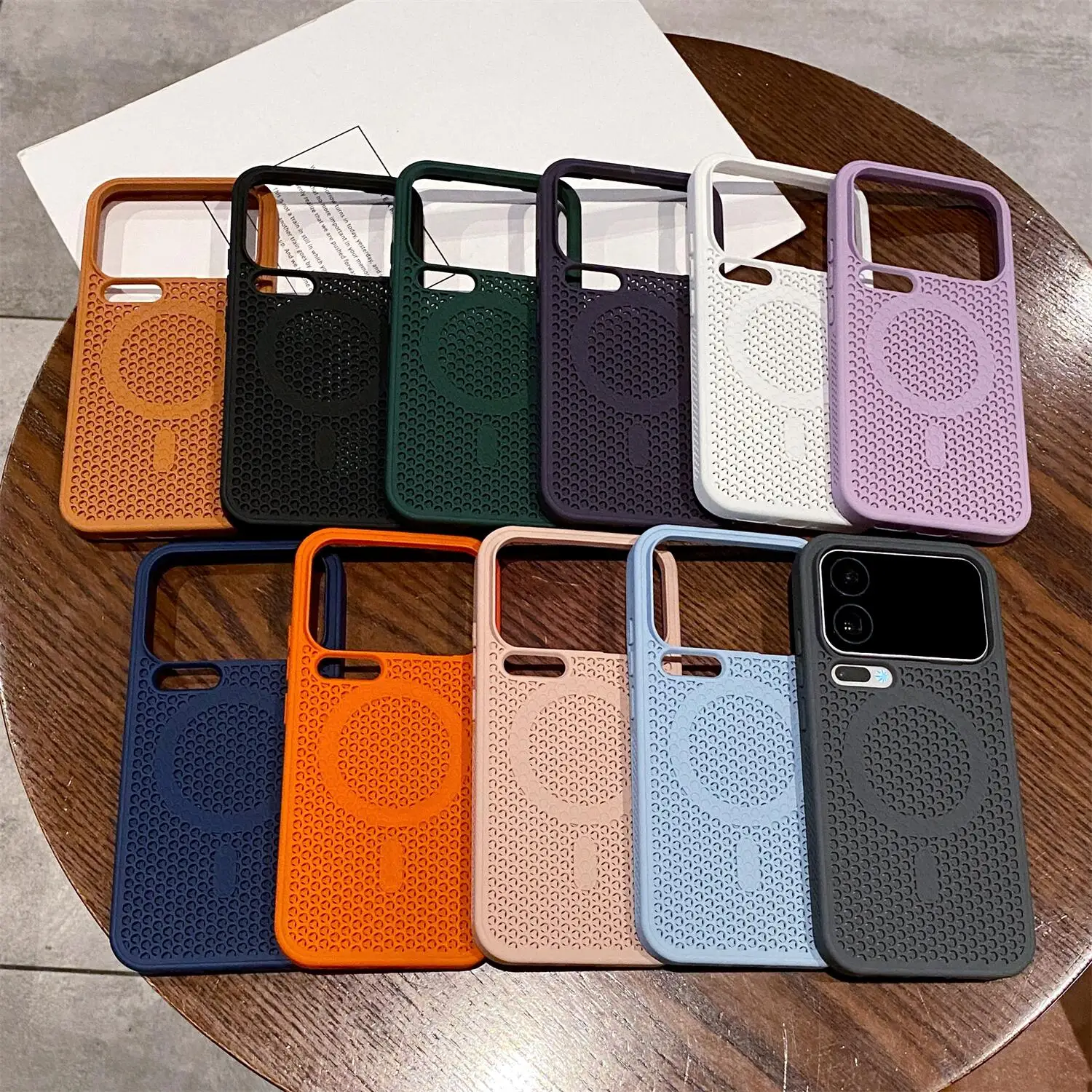 Honeycomb Mesh Heat Dissipation Phone Case with Magsafe Magnetic Hard Back and Silicone Cover
