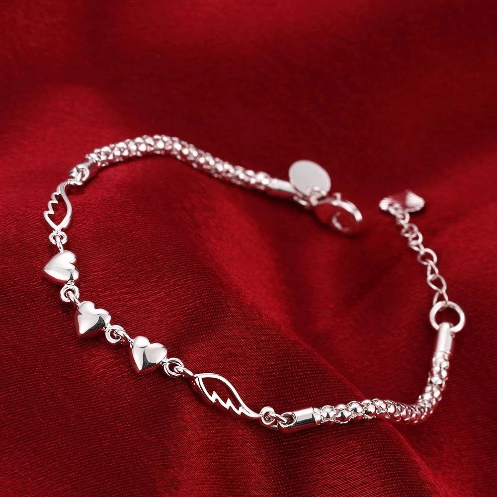 Hot new 925 Sterling silver Bracelets for women Wild cute heart chain fashion lady Wedding party Christmas gifts Jewelry