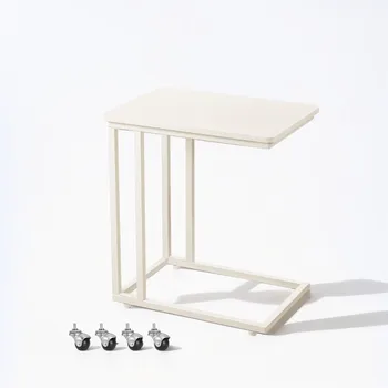 VASAGLE End Table, C Shaped TV Tray with Metal Frame Rolling Casters for Living Room Bedroom,Industrial Side Table 1