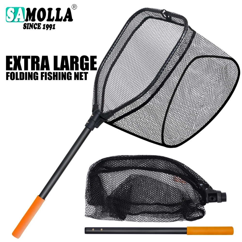 SAMOLLA Large Size Strengthen Aluminum Alloy Fishing Net Rubber Coated Landing Net Pole