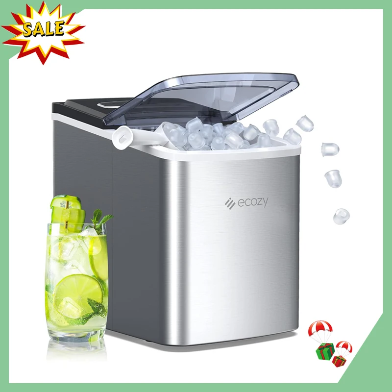 

ecozy Portable Ice Maker Countertop, 9 Cubes Ready in 6 Mins, 26.5 lbs in 24 Hours Self-Cleaning Ice Maker Machine with Ice Bags