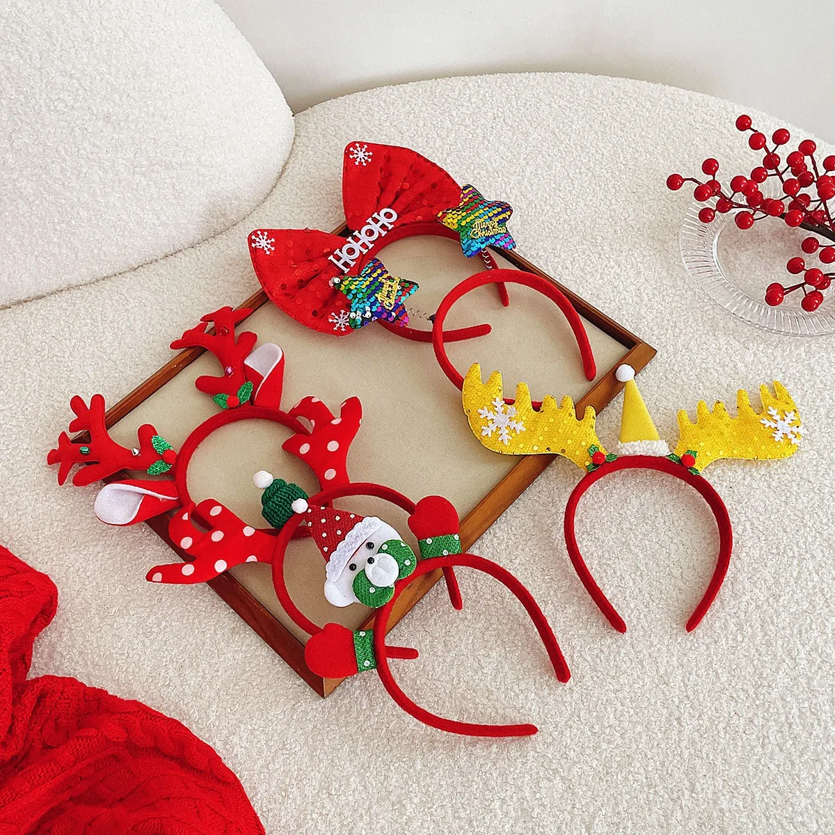 1Pcs Christmas Headbands Children Adult Hair Band Red Christmas Santa Claus Snowman Antlers Headband Xmas Decoration Girls Gifts