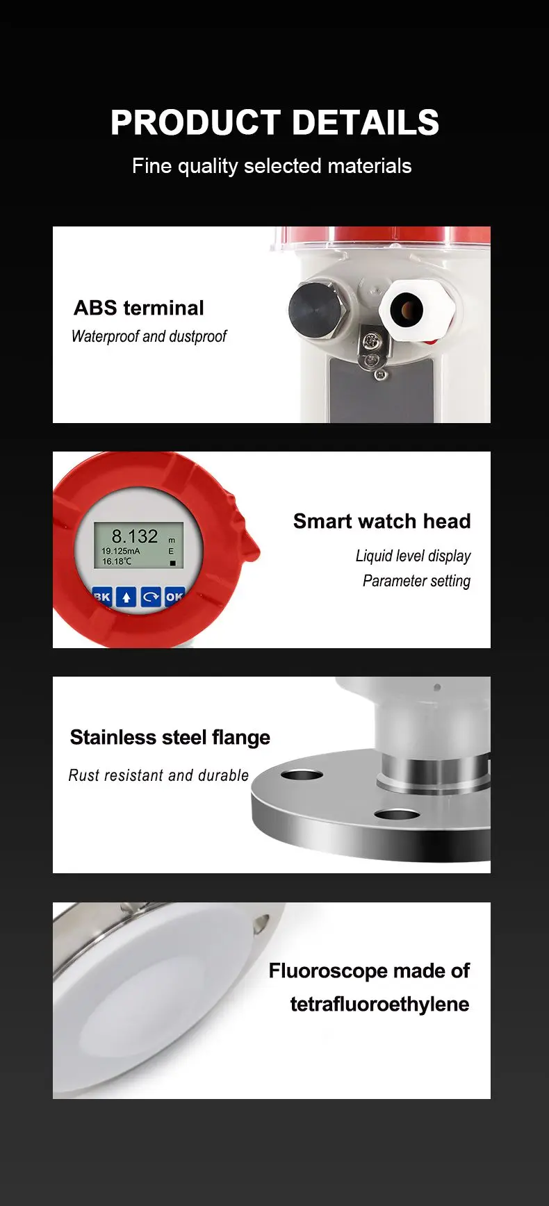 Non-Contact 4-20 mA Fuel Water Radar Level Meter 80GHz Radar Level Transmitter S