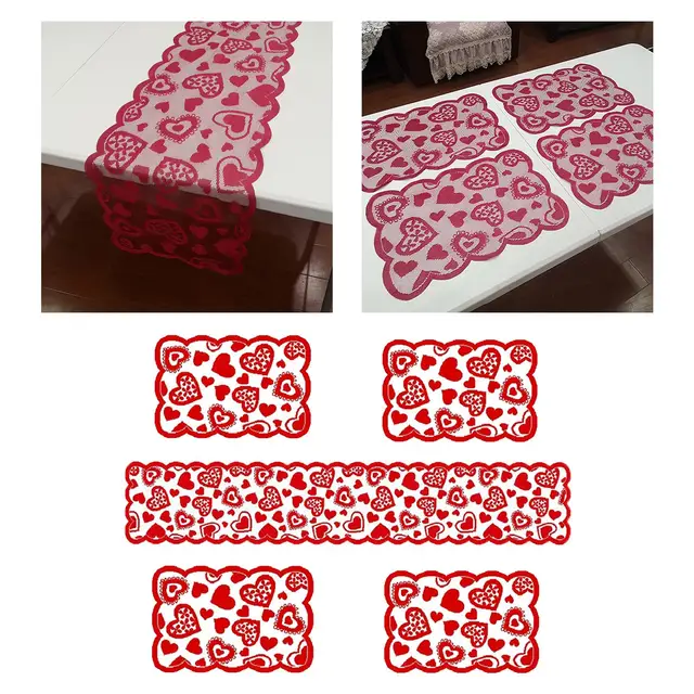 Csipke Piros Asztali Futó 4 Darabos Placemats Őszi Vacsorapartik Dekoratív Otthoni Ünnepi Party Karácsonyi Ruha Dekoráció - Image 2