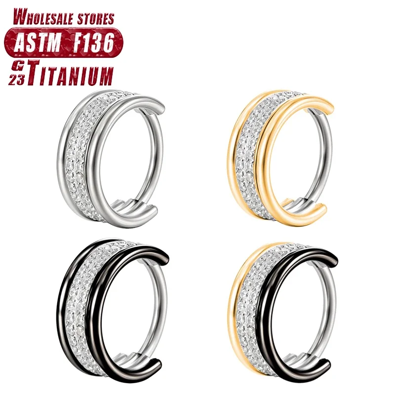 

F136 Titanium Helix Tragus Piercing Nose Rings for Women Earrings Cartilage Septum Zircon Hinged Segment Clicker Body Jewelry